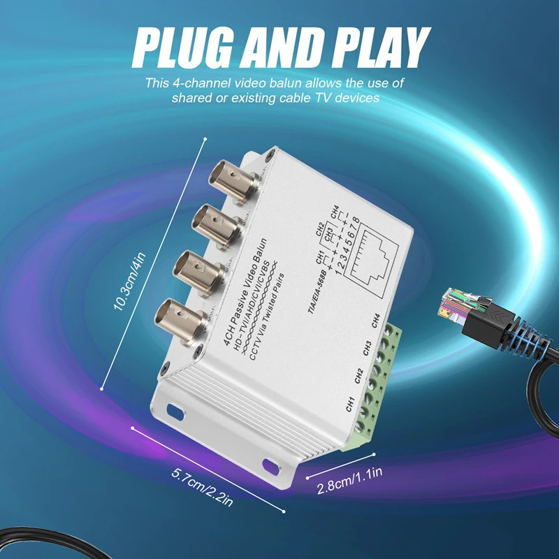 UTP 4 Channel Passive Video Balun Transceiver