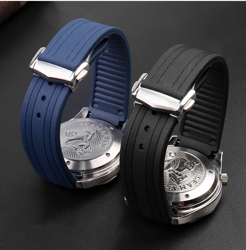 Rubber Watch Strap For Omega Seamaster 300 AT150 Bracelet silicone Watch Band Folding Clasp Curved End Watches Accessories 20MM