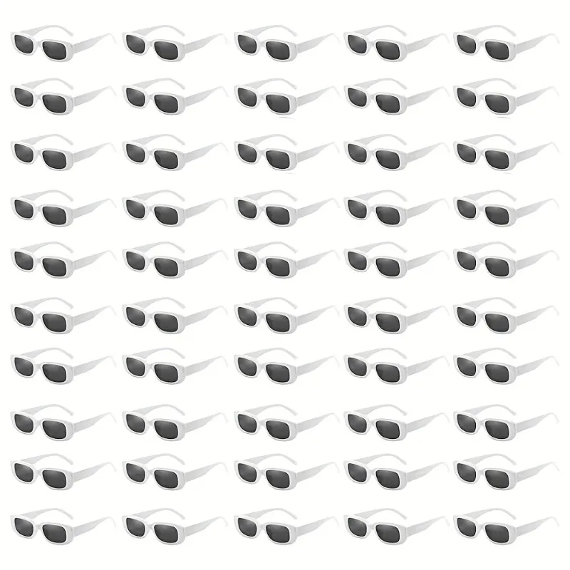 

50 pairs of white rectangular glasses for both men and women, retro trendy small frame glasses,