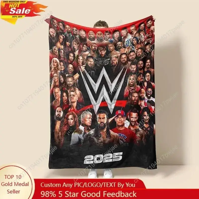 

Плед из фланели с логотипом WWE, с индивидуальной печатью, мягкий и теплый, для гостиной, домашнего декора, уютный, модный текстиль