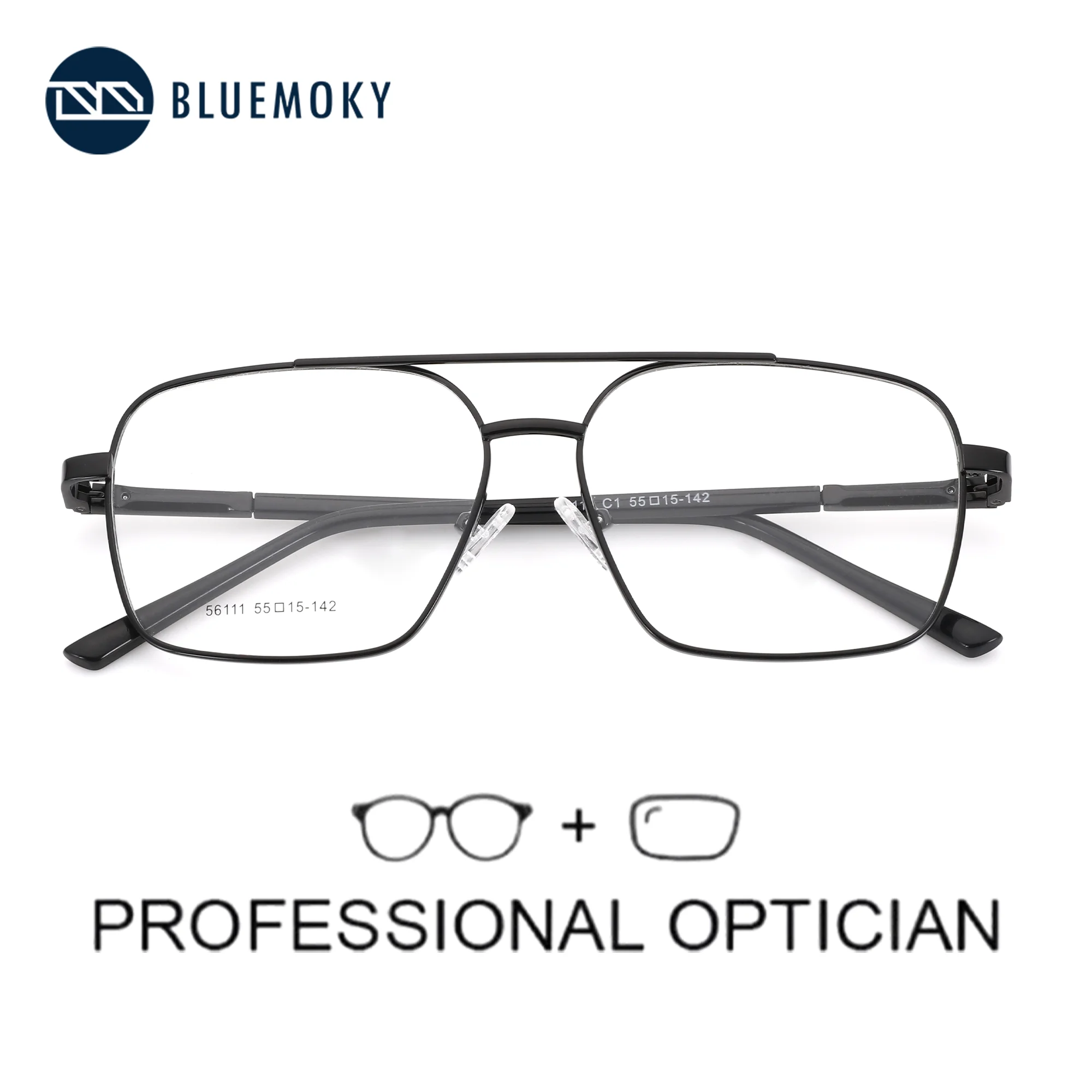 BLUEMOKY (L Size) High-quality Metal Aviator Prescription Eyeglasses For Men Popular Pilot Progressive Optical Glasses