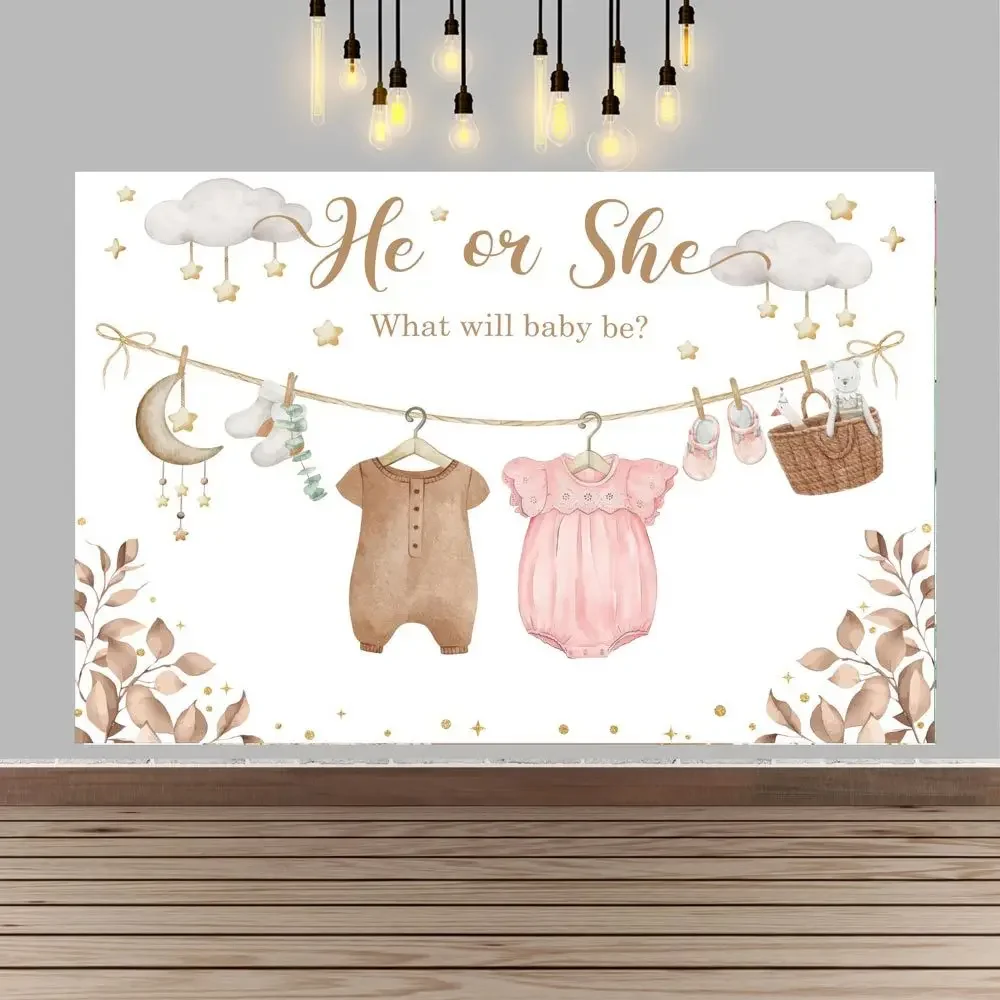 

He or She Party Backdrop for Baby Shower Decorations What will Baby Be Wet Outfit Photography Props Supplies