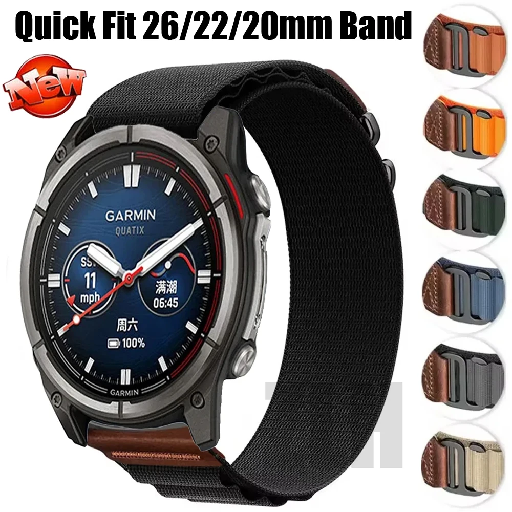 Quick Fit 26/22/20mm Alpine Nylon Loop Strap for Garmin Quatix/Fenix 8 51-47mm Bracelet for Tactix8/T-Rex Ultra2 51mm/Instinct 3