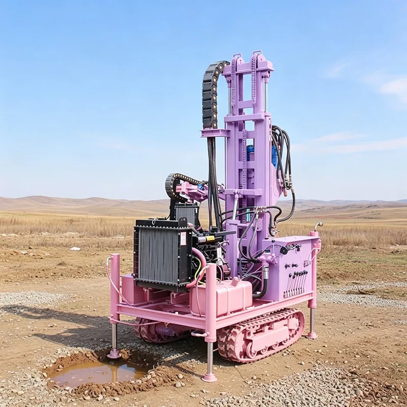 High Efficiency Crawler Pneumatic Water Well Drill Machine 400m DTH Hammer Rock Borehole Rig For Geothermal Project Design