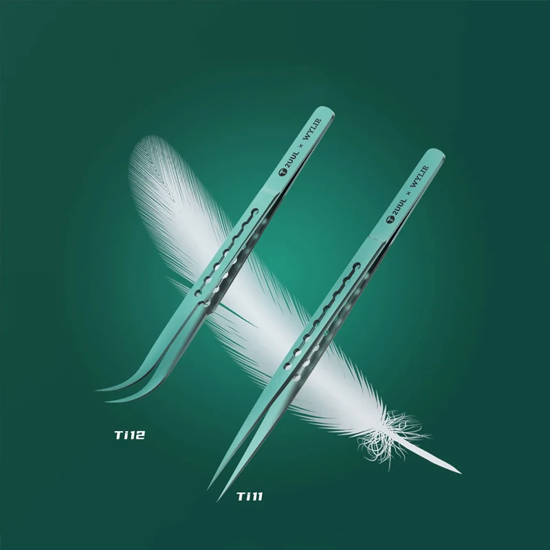 2UUL WYLIE Green Titanium Alloy Tweezers Straight Curve Antimagnetic Microscope Fingerprint IC Chips Maintenance Forceps