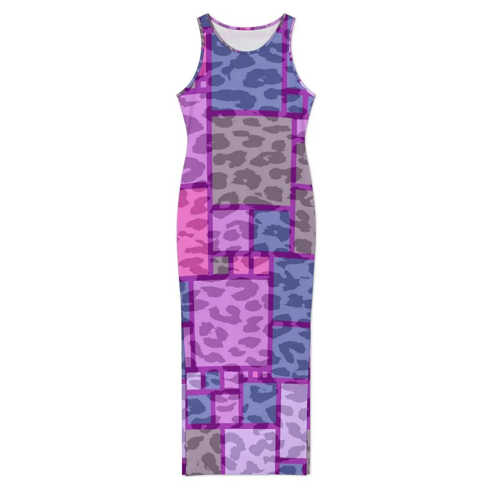 Womens Bodycon Dress Vintage Retro Square Maxi Dresses Summer Leopard Print Sleeveless Korean Fashion Design Dress 2XL 3XL 4XL