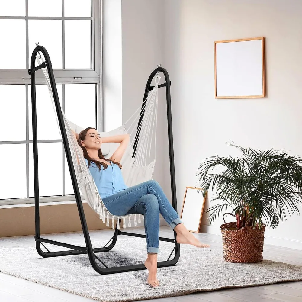 Heavy-Duty Hanging Chair with Stand for Indoor and Outdoor Use, Sturdy Swing Chair Stand Supporting Up to 350 Pounds