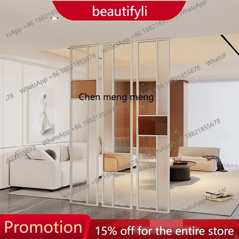 

Q181 Wrought iron screen partition wall light luxury stainless steel glass living room modern simple entry hotel shelter