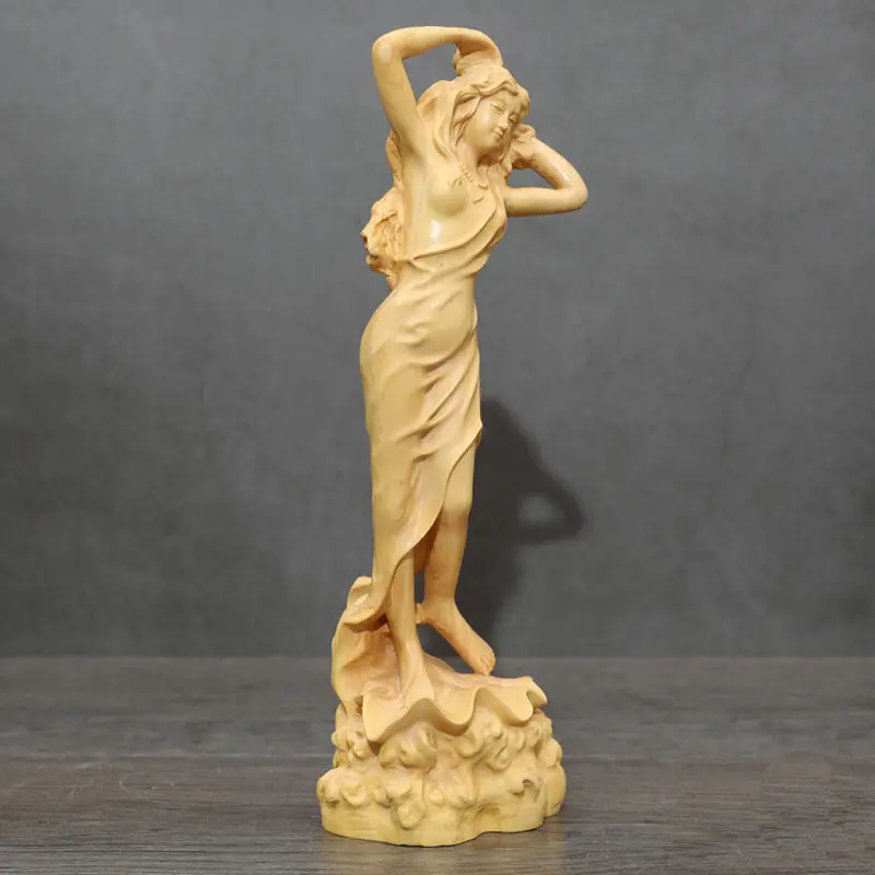 Fine Chinese Boxwood handwork carving lady figure statue