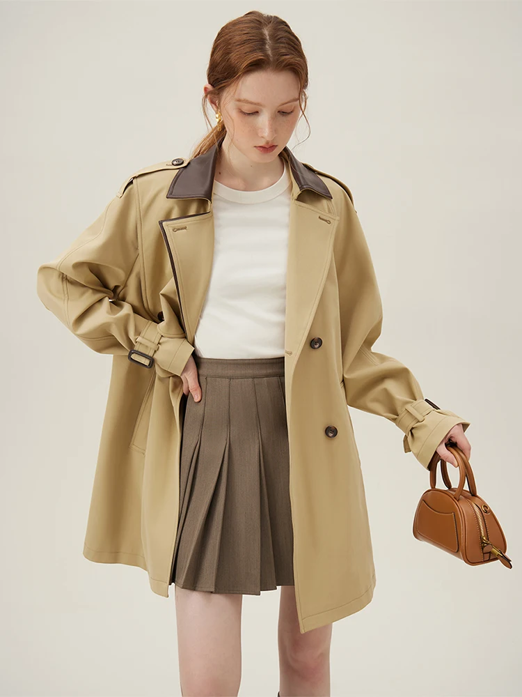 Imagem -02 - Fsle-mid-length Trench Coat para as Mulheres Mid-length Jaqueta Blusão Cabolsa Solto Estilo Britânico Novo Primavera 24fs11083 2024