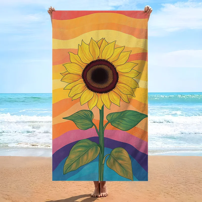 

1pc Sunflower Beach Towel - Extra Large Quick-Dry Bath & Beach Towel with Sunflower Flower Design in Yellow, Orange, Pink, Green