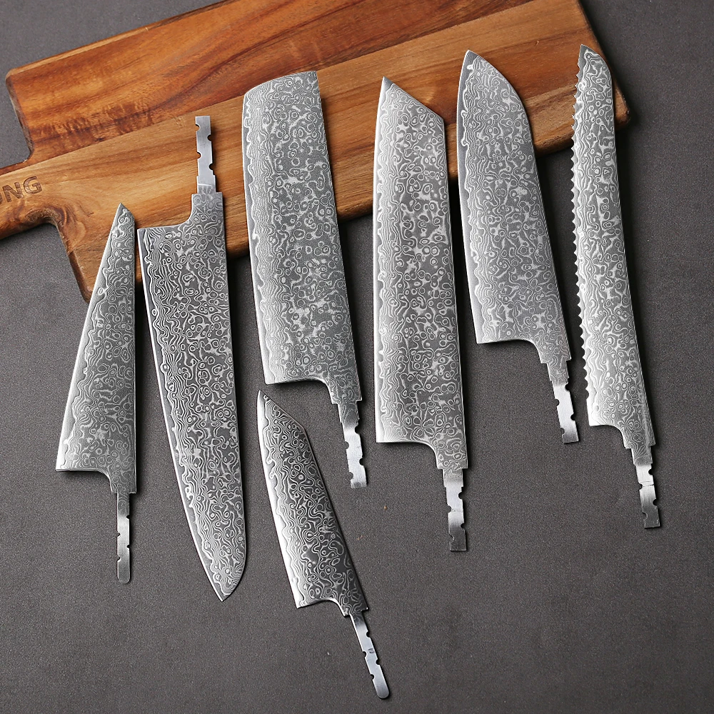 TURWHO 1-7PCS Japanese Hand Forged Chef Knives DIY Blank Blade AUS-10 Damascus Steel Kitchen Knife Set DIY Making Handmade Knife