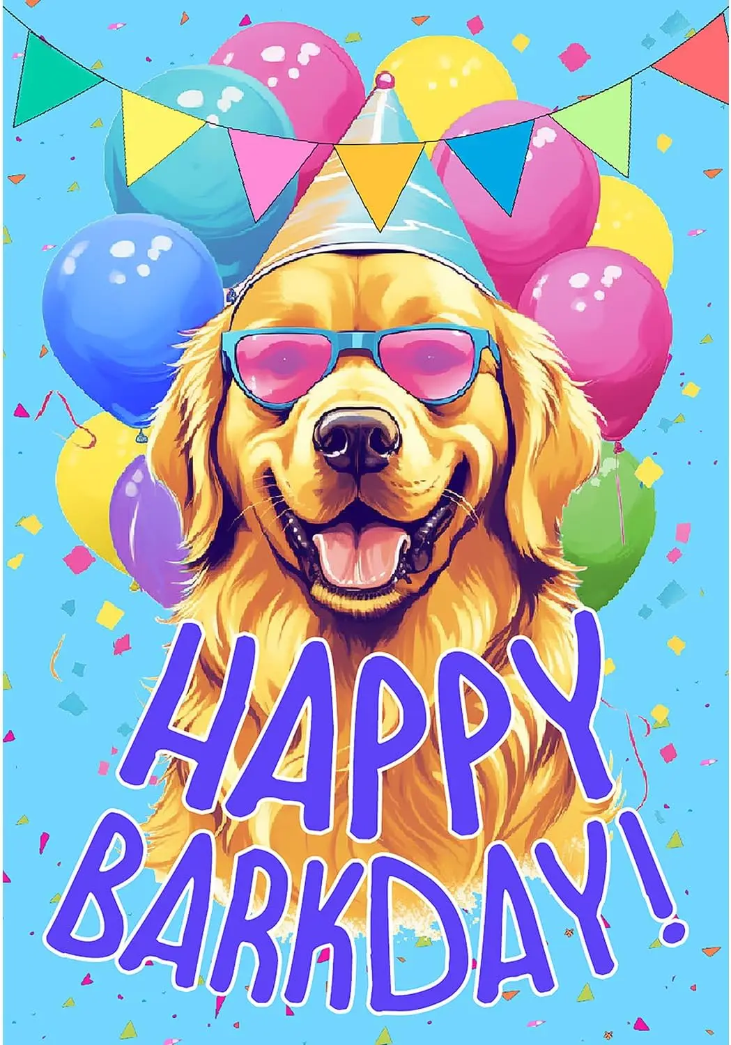 America Forever Happy Barkday Garden Flag 12.5 x 18 inch Double Sided Golden Retriever Dog Birthday Party Balloons Sunglasse zzo