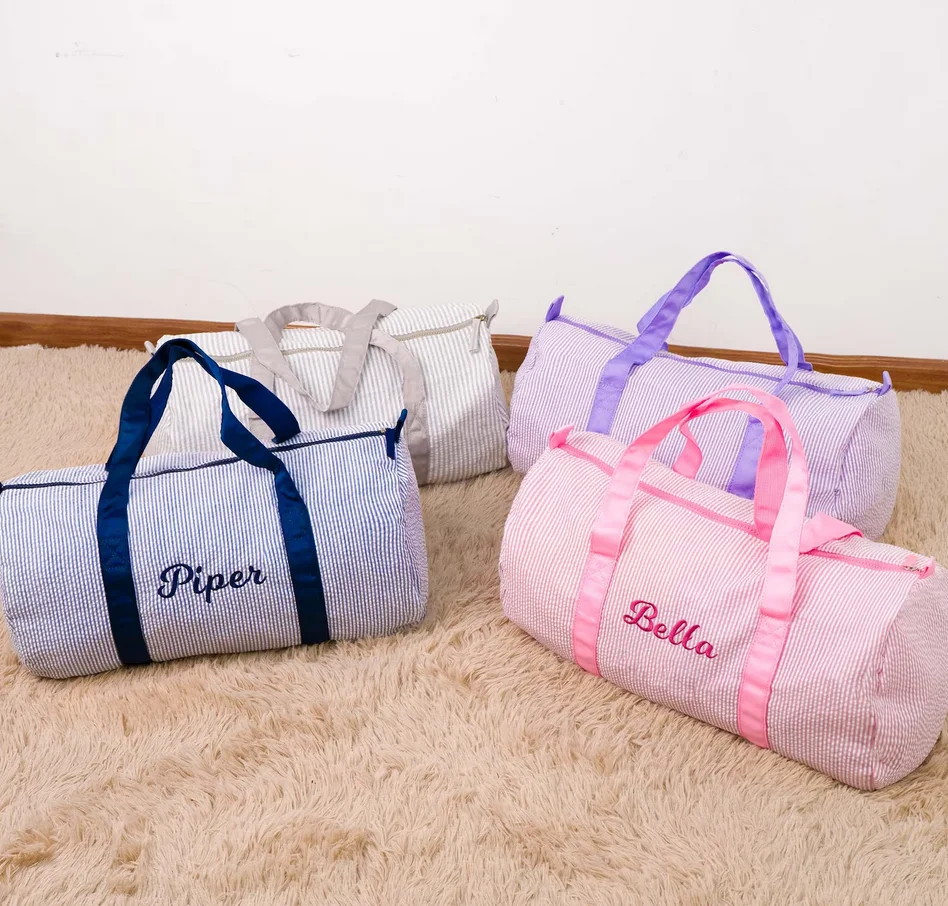 Bolsa de lona personalizada para bebé, bolsa de viaje con monograma de Seersucker, bolsa de baile para niños, bolsa de pañales para niños pequeños,