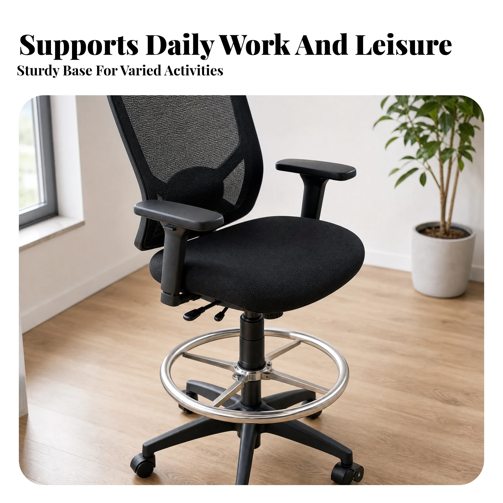 Swivel Chair Foot Rest Footrest Black Stainless Steel Foot Footrest Mounting Tube Sturdy for Office view 2