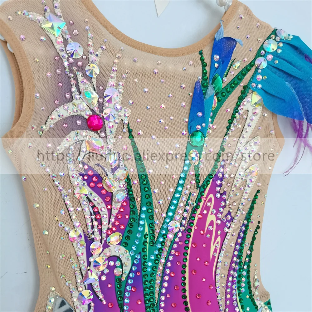 LIUHUO Customize Women Girl Costume Performance Rhythmic Gymnastics Leotards Competition Skating Dress Sleeveless Green Teens