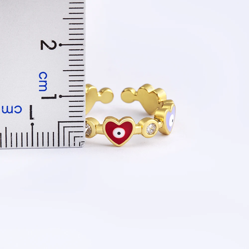 Nidin Trendy Heart Design Lucky Turkish Evil Eye 5 Colors Rings Zircon Finger Open Adjustable Jewelry for Women Fashion Gift