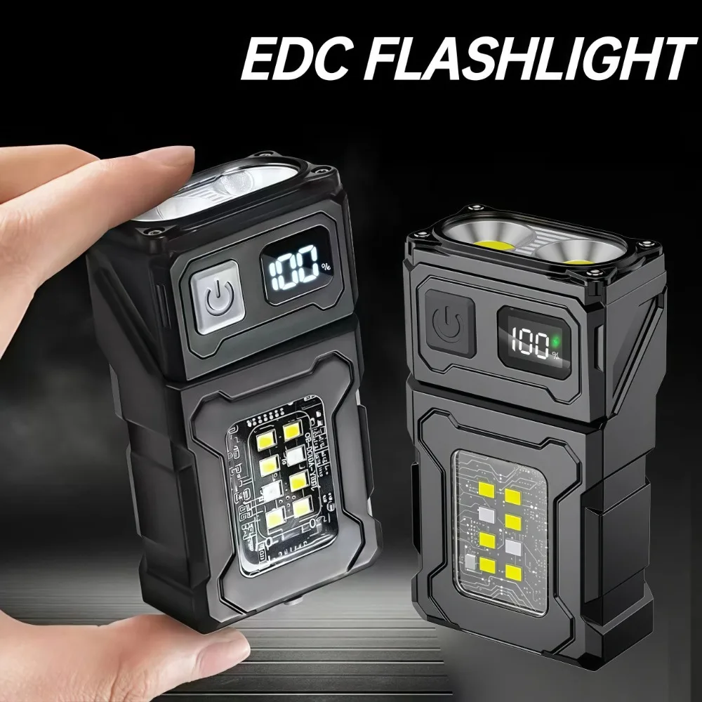 

EDC Flashlight Rechargeable Magnetic Clip-On Work Light Keychain Light Mini Pocket Torch for Outdoor Hiking Camping Fishing