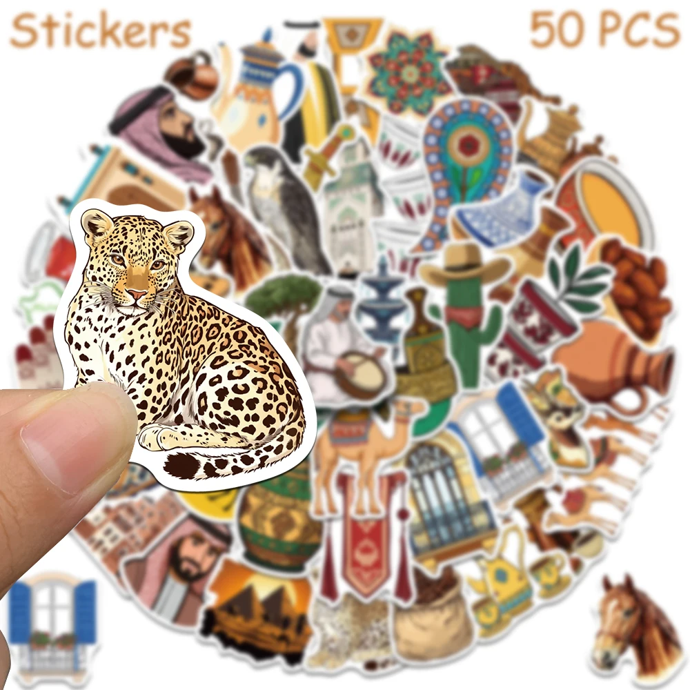 50 قطعة ملصقات نمط الفن في الشرق الأوسط الشارات لأجهزة الكمبيوتر المحمول سجل القصاصات سكيت خوذة الغيتار ملصقات الكتابة على الجدران الجمالية ذاتية الصنع