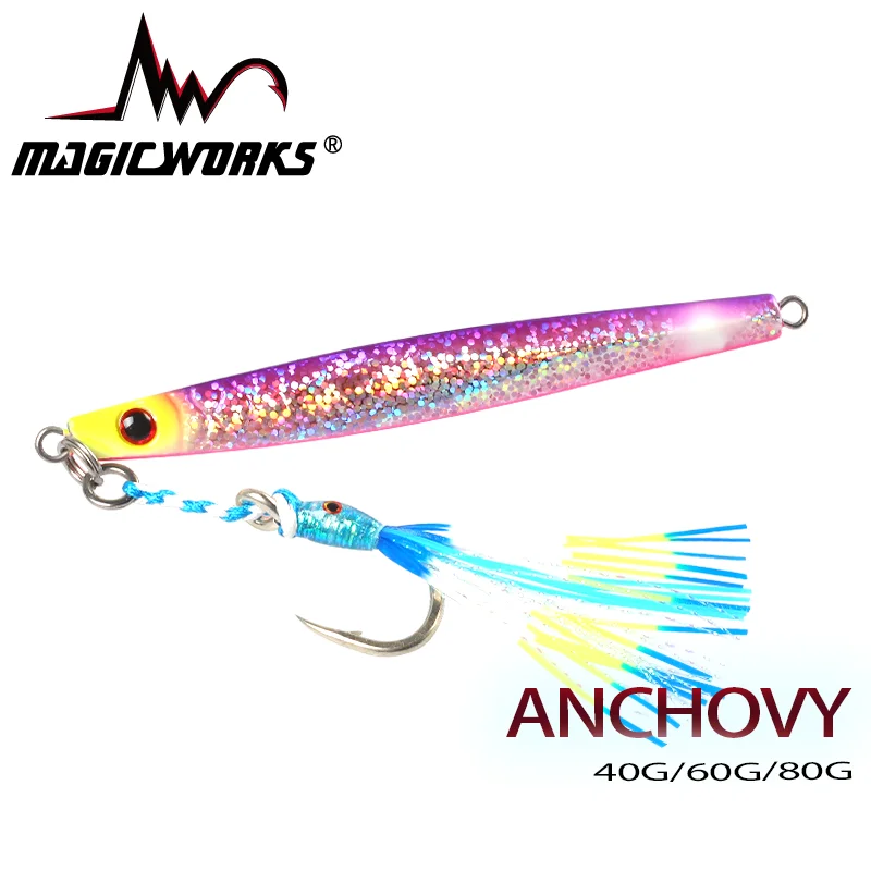 MAGIC WORKS Hot Metal Jig Spoon 40g/60g/80g Shore Casting Jig Swimbait Fish Sea Bass Fishing Lure Artificial Bait Fishing Tackle