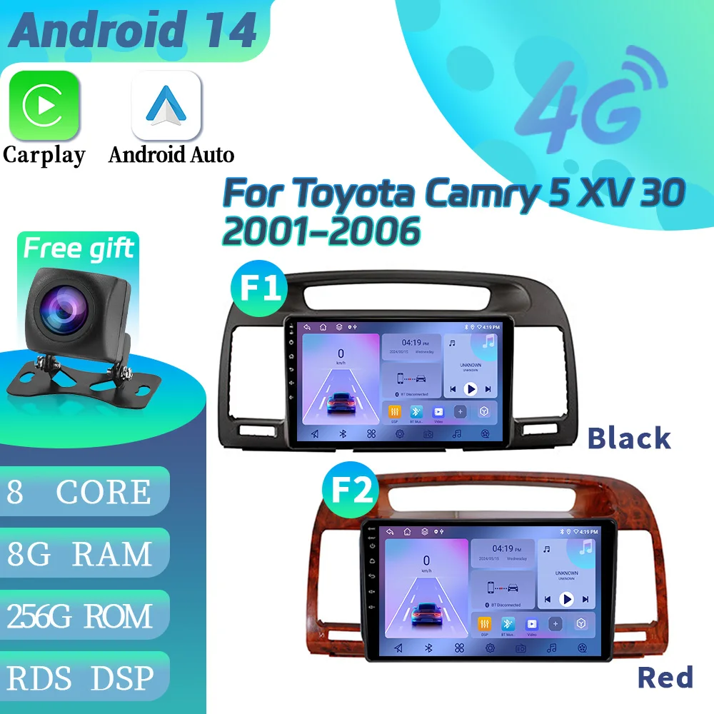 For Toyota Camry 5 XV 30 2001-2006 Car Radio Android Multimedia Navigation Apple Wireless BT CarPlay 4G GPS Touch Screen Stereo