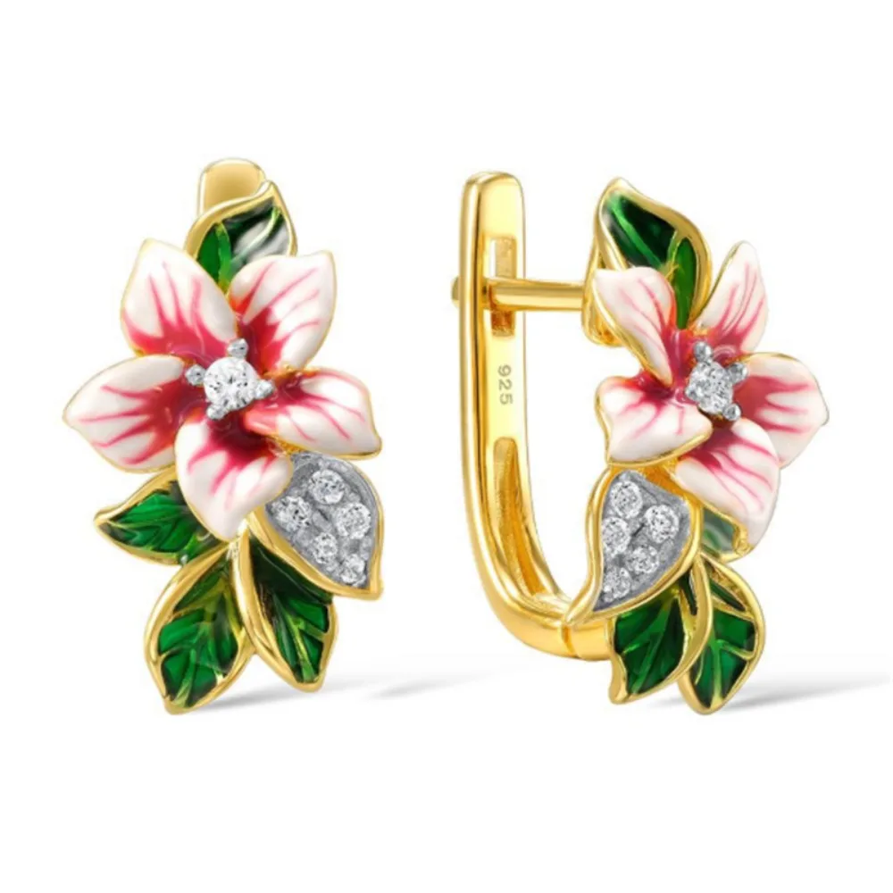 New Trendy Fashion Hundred Creative Female Flower Wreath Leaf Shape Ring Girl Birthday Gift Earrings Niche Party Wedding Jewelry