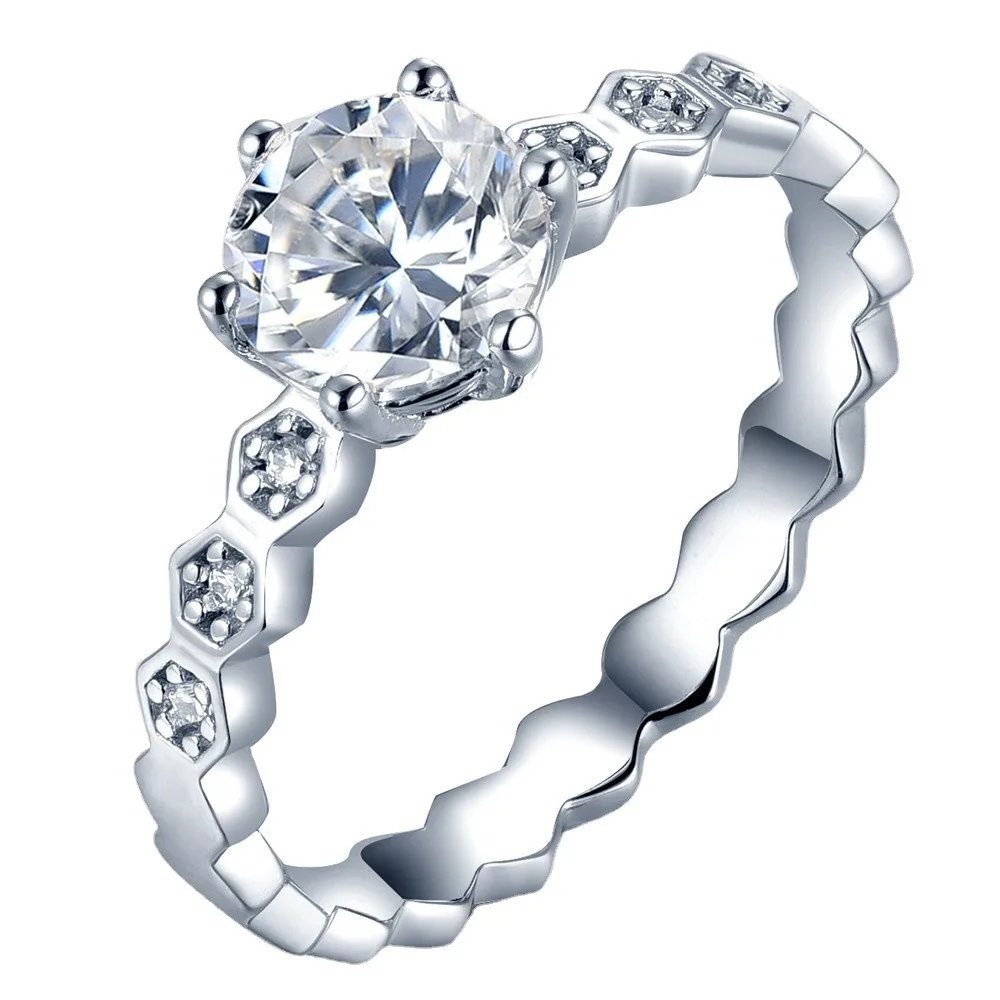 S925 مطلي بالفضة 18K الذهب PT950 البلاتين ستة مخالب المألوف العسل نمط 1-قيراط مزاجه خاتم مويسانيتي بسيط