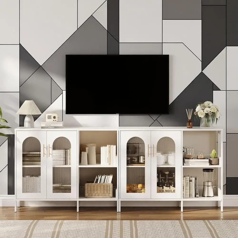 

Современный белый деревянный буфет со стеклянными дверцами, регулируемыми полками, металлическими ручками для кухни, столовой, гостиной, прихожей