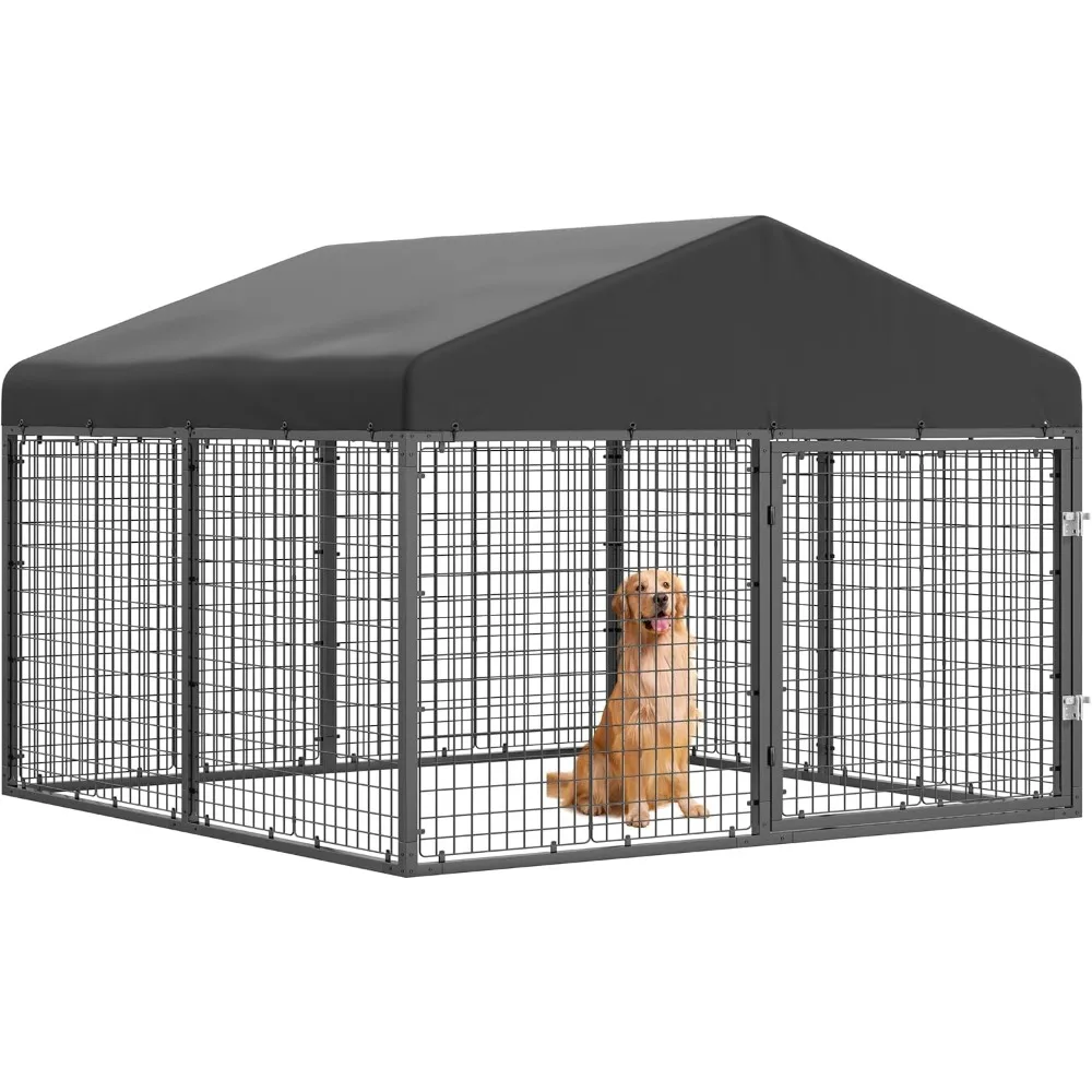 

Large Outdoor Dog Enclosure,Heavy Duty Dog Cage with Roof,Galvanized Steel Dog Kennel Fence with Double Safety Locks(6.56'x 6.56