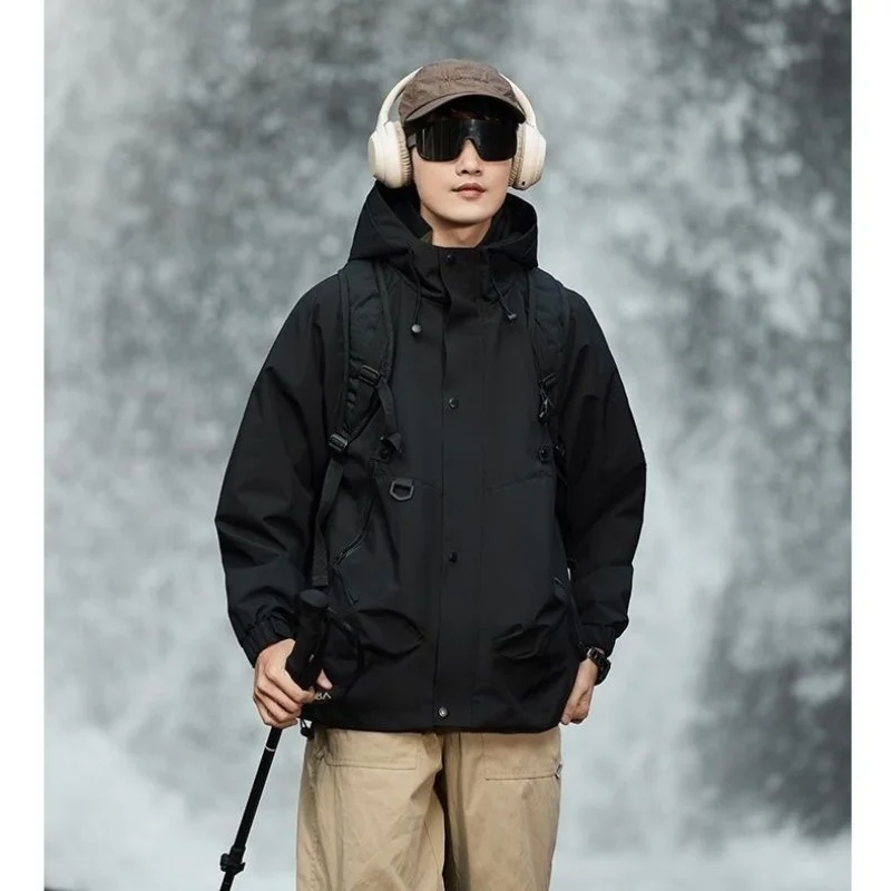 

Autumn Water-Resistant Softshell Jacket Windproof Hooded Outdoor Windbreaker for Hiking Workwear Urban Street Style Lightweight