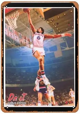 Julius Erving Dr J Slam Poster Tin Sign Vintage Metal Sign for Home Cafe Bar Pub Man Cave Wall Decor  , Retro