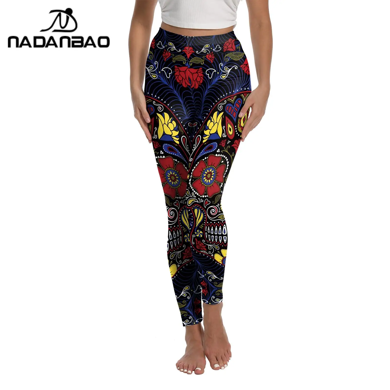 Nadanbao-Leggings elásticas estilo gótico feminino, estampa do totem da caveira, impresso em 3D, cintura alta, calça esportiva casual