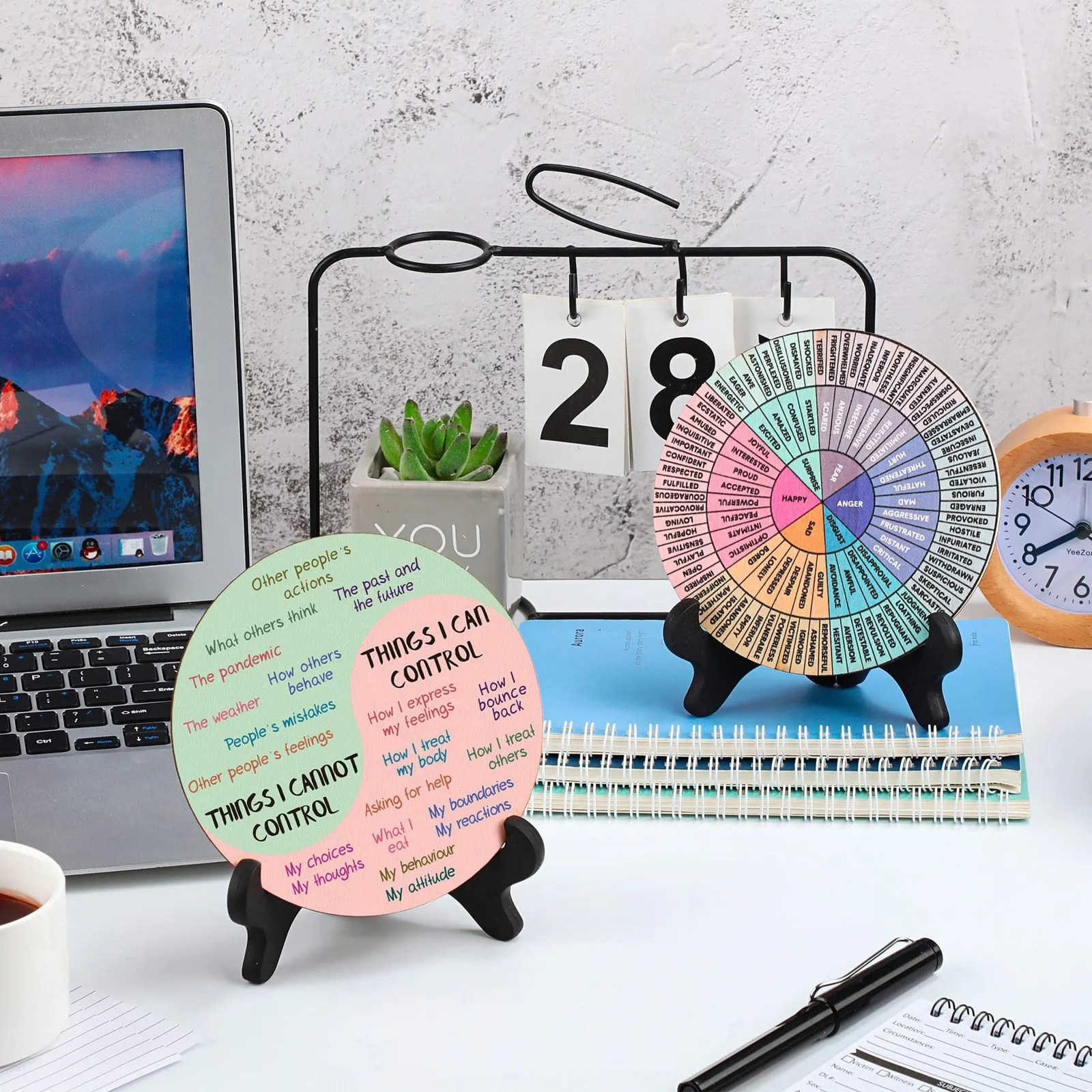 Feeling Wheel Therapy Office Desk Decor Double Sided Mental Health Office Emotions Chart With Stand Therapist Gifts For Home