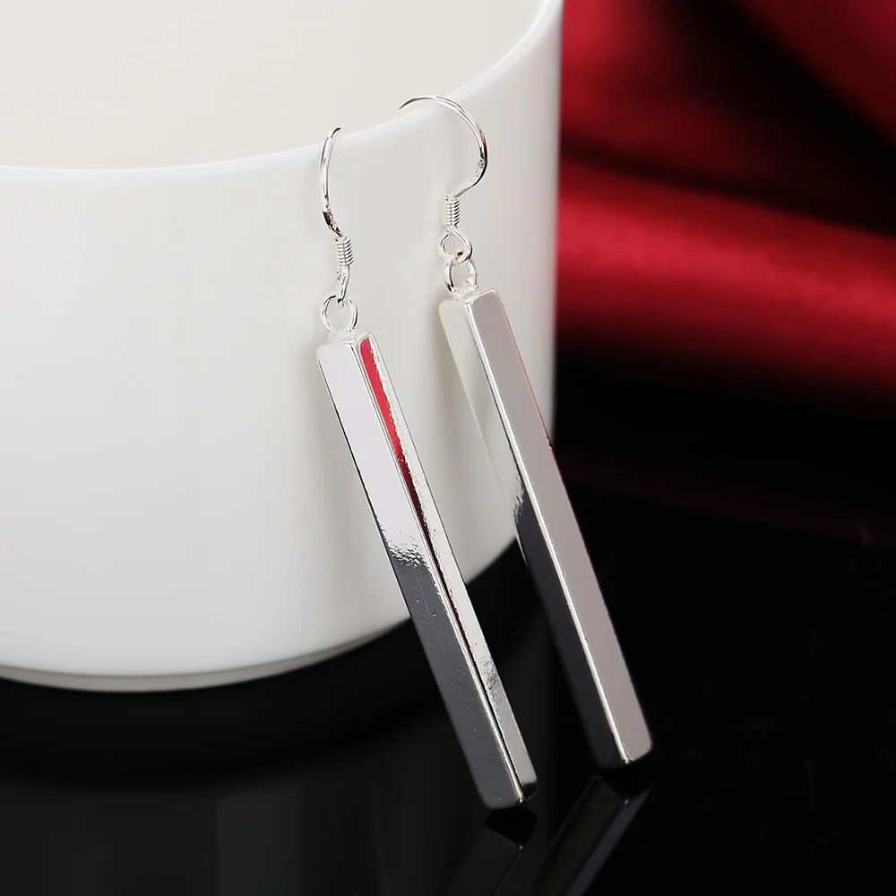 925 Sterling Silver Rectangle Geometry Dangle Drop Earrings For Women Ladies Vintage Luxury Jewelry Accessories