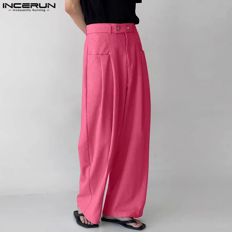 INCERUN 2024 Koreanischen Stil Pantalons Mode Für Männer Mischfarbe Gerade Bein Hose Casual Streetwear Männliche Hohe Taille Hose S-5XL