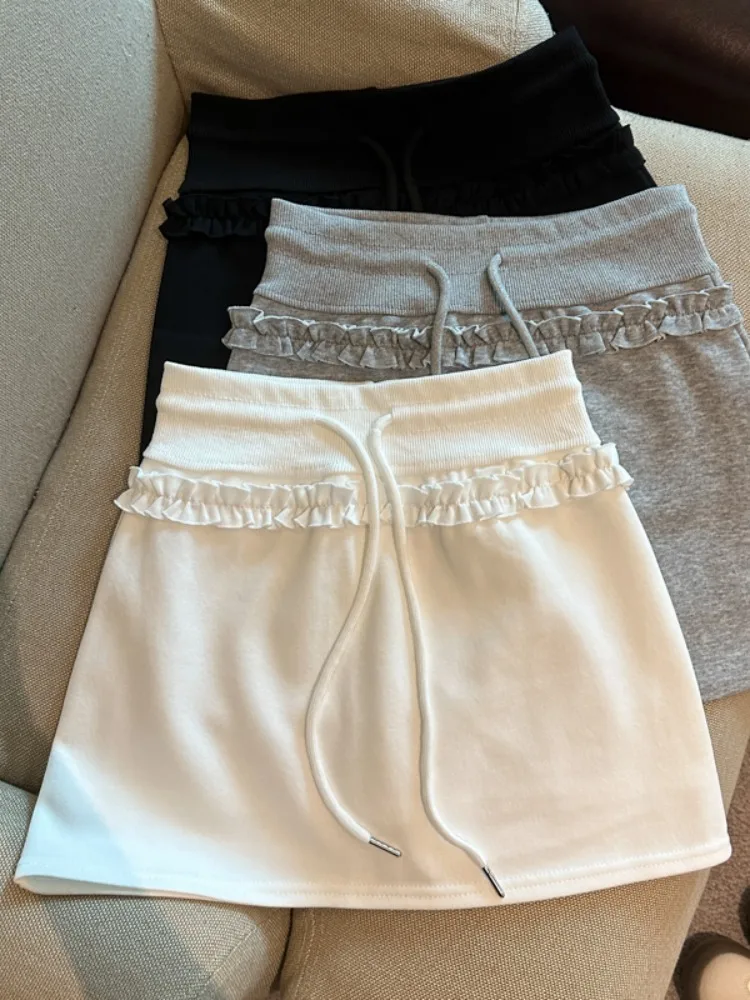 

Korean Style High Waist Ruffle Hem Half Skirt Women's Summer 2026 New Versatile Drawstring Sport Casual Short Skirt