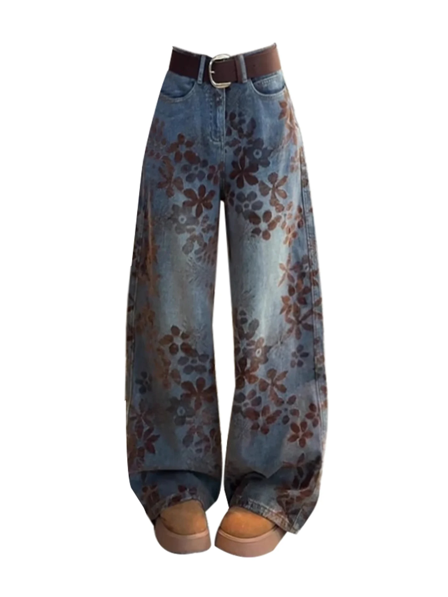 Women Blue Baggy Y2k Jeans Vintage Harajuku High Waist Embroidery Jean Pants Japanese 2000s Style Oversize Denim Trousers Autumn