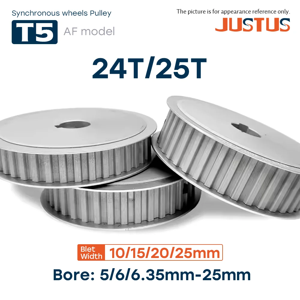 24T/25T T5 Trapezoidal Tooth Synchronous Wheels Tooth Pitch 5mm Bore 5-25mm for T5 Timing Belt Width 10/15/20/25mm