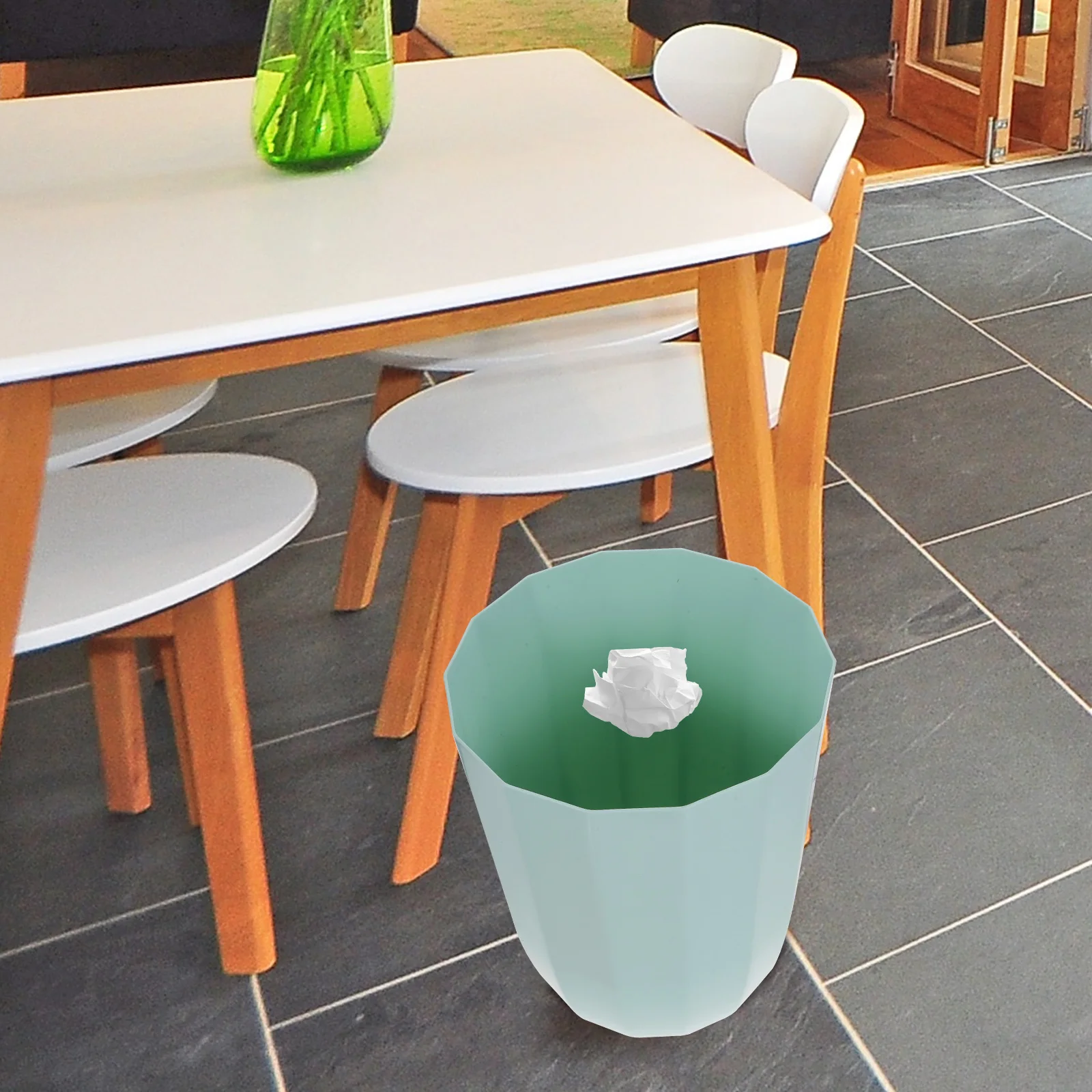 

Plastic Trash Can Household Wastebasket Small Narrow Green Lid Reusable Washable Kitchen Office Room Garbage Bin
