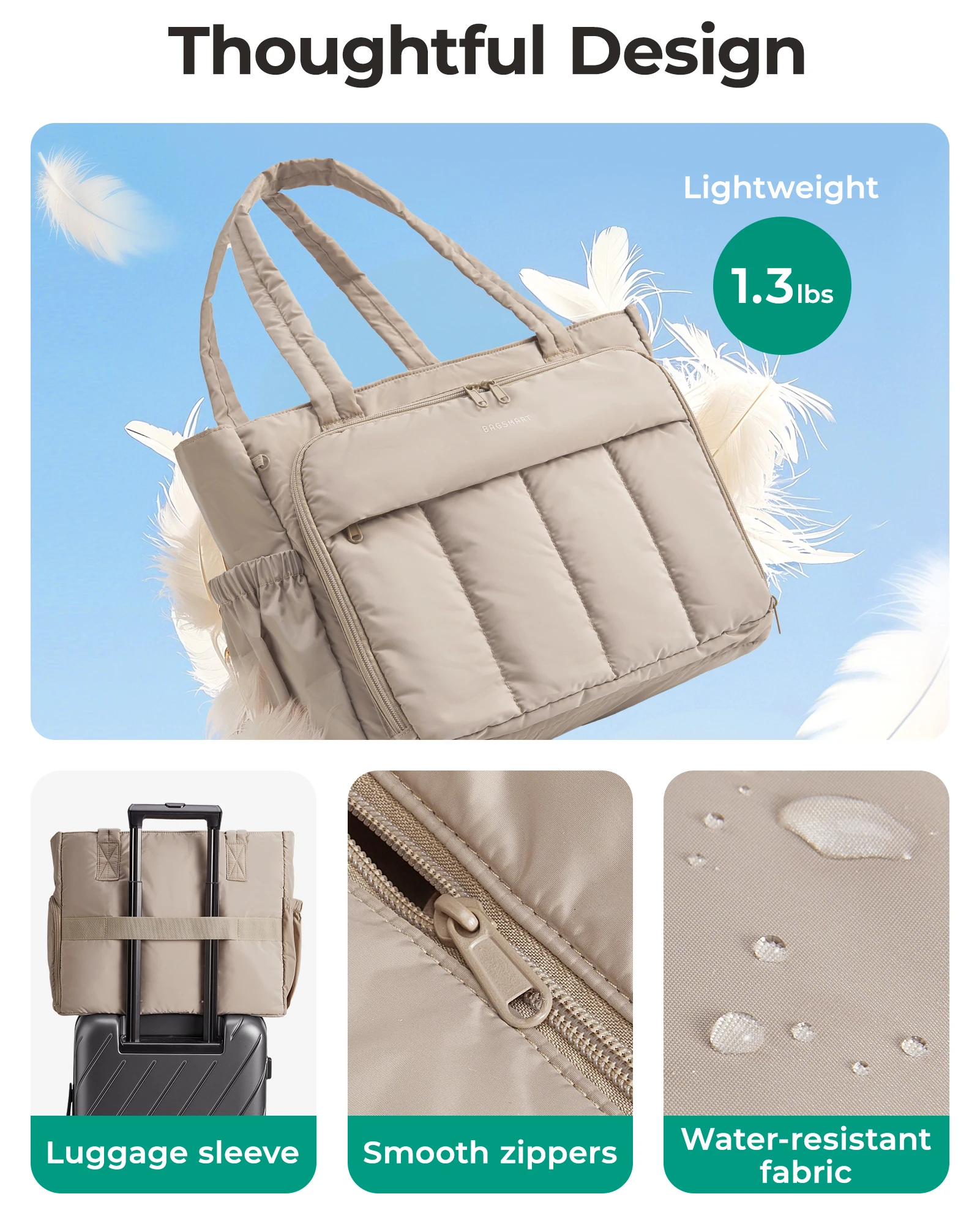 BAGSMART Tote Bag with Insulated Compartment Puffer Padded Women Tote Laptop Teacher Work Tote Handbags for Work Travel Gym - view 4