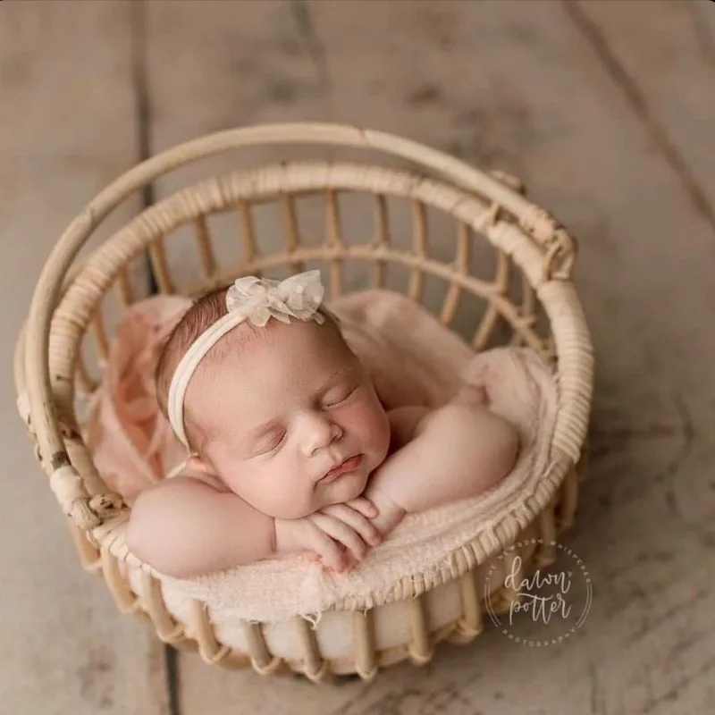 Newborn Photography Props Retro Rattan Basket Chair Infant Photo Baby Girl Boy Posing Bed Background Photography Accessor