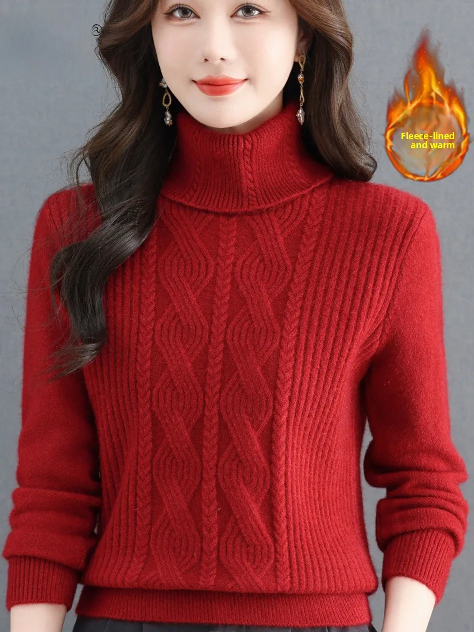 

Женский вязаный свитер Thiened с высоким воротником, теплая внутренняя одежда, чистый цвет, осенне-зимний новый модный топ