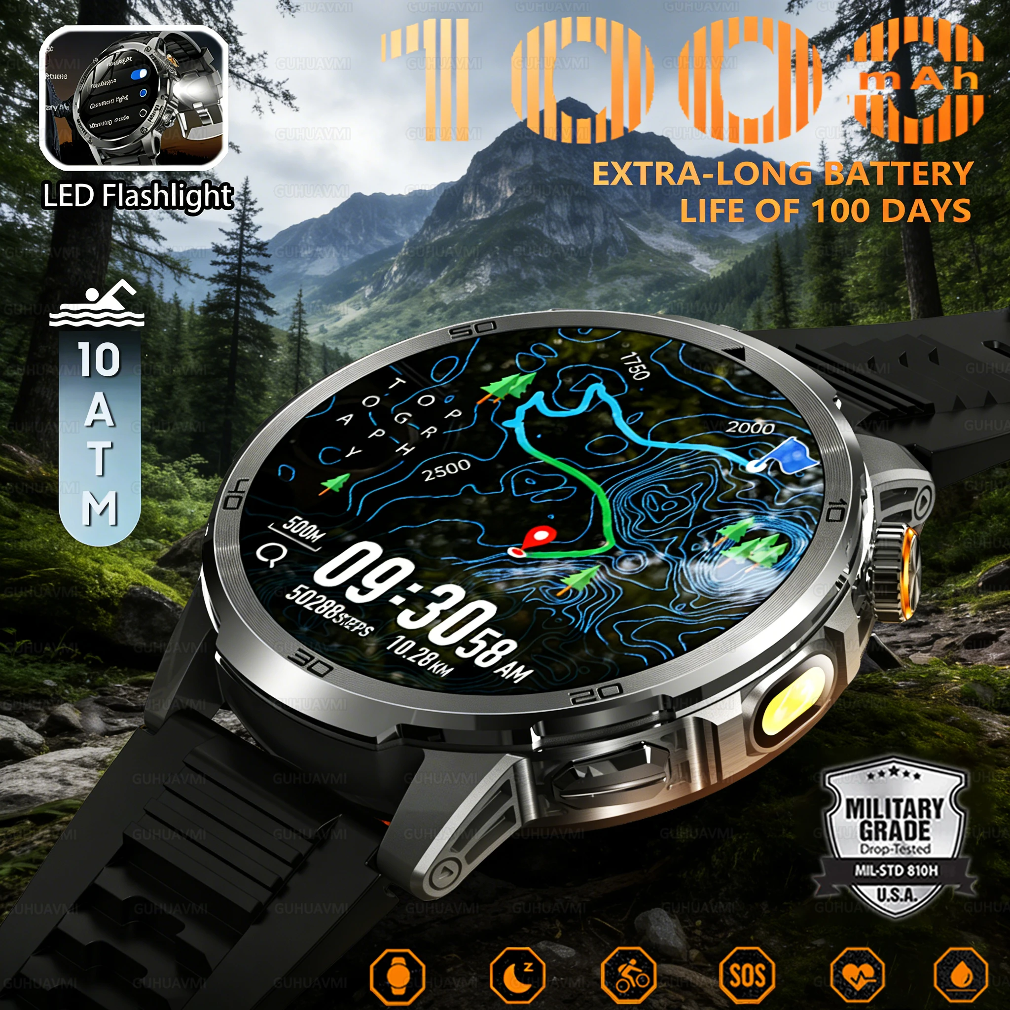 

2026 New Outdoor Military 1.85-inch 466*466 Smart Watch Fitness Clock Men 1000mAh Battery 10ATM Waterproof HD Call Bracelet Men