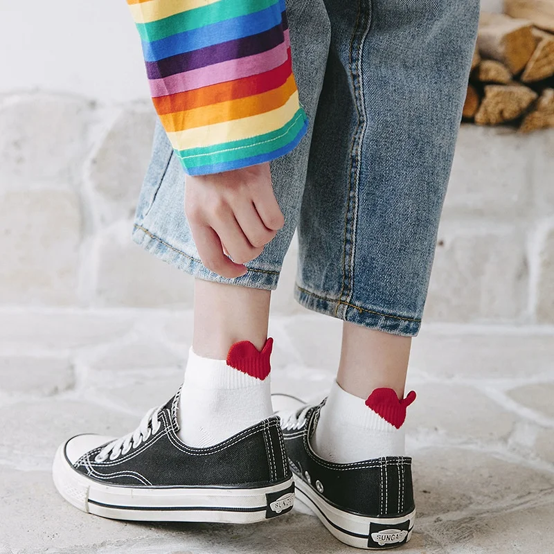 2 Pairs Spring Summer New Heel Heart-shaped Low Tube Women\'s Socks Casual Easy Match Comfortable Female Boat Socks Black White