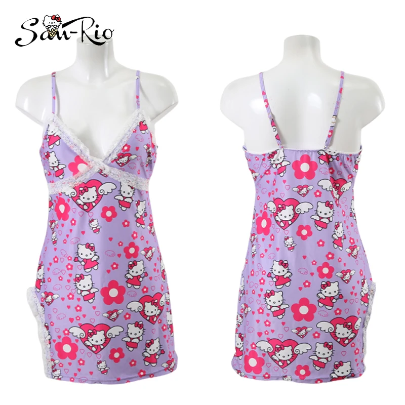 

Sanrio Hello Kitty Women's Pajamas Cartoon Women Nightdress Suspender Dress Round Neck Backless Slip Dress Comfortable Home Wear