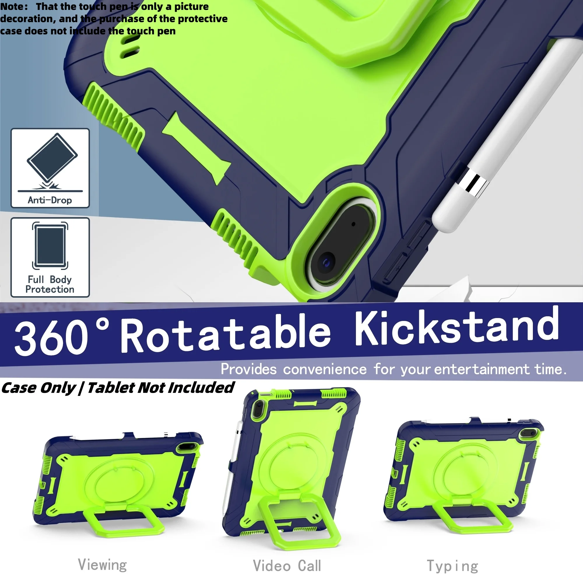 

Чехол для iPad (A16) 11-го поколения 2025/10-го поколения 10.9 2022 – Противоударный чехол повышенной прочности с держателем для стилуса/поворотной ручкой/стабильной подставкой/плечевым ремнем