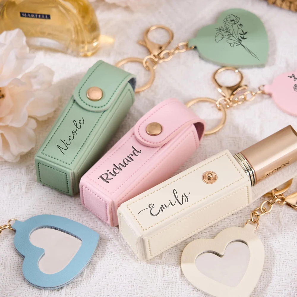 Бесплатные персонализированные брелки для губной помады с индивидуальным именем, сумки для хранения с защитой от потери, чехлы для губной помады с зеркалами, подарки на день матери подружки невесты Бесплатные персонализированные брелки для губной помады с индивидуальным именем, сумки для хранения с защитой от потери, чехлы для губной помады с зеркалами, подарки на день матери подружки невесты