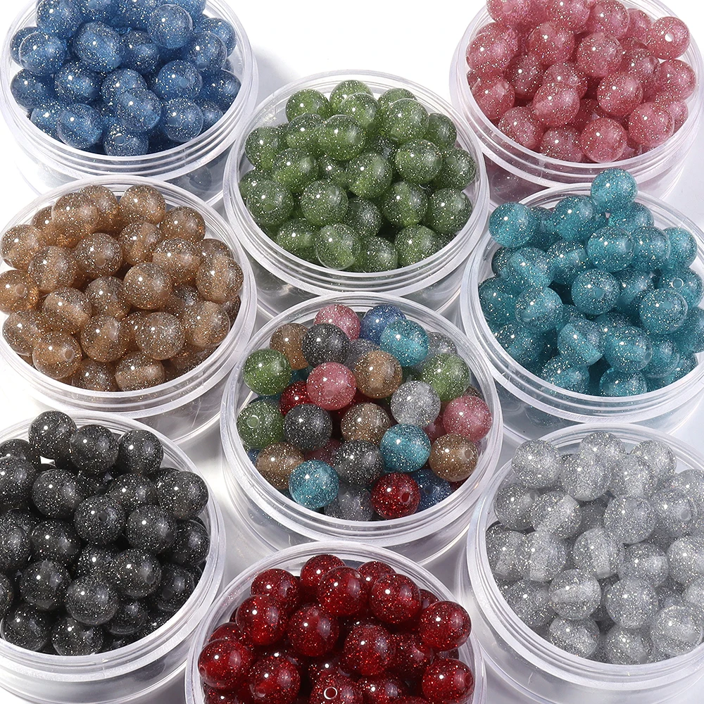 20 Stück/Lot 12mm Gypsophila-Harzperlen, bunte Glitzerperlen, runde lose Abstandsperlen für die Schmuckherstellung, DIY-Halskette, Armband – Detail 6