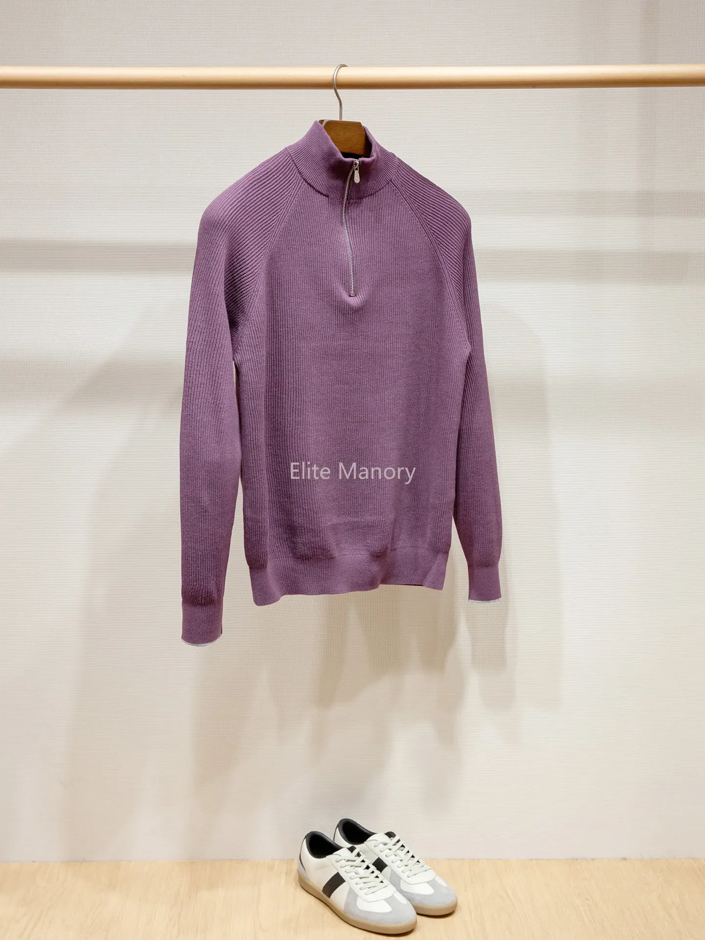 Original custom-woven yarn, half-zip cotton shoulder-sleeved knitted sweater men's