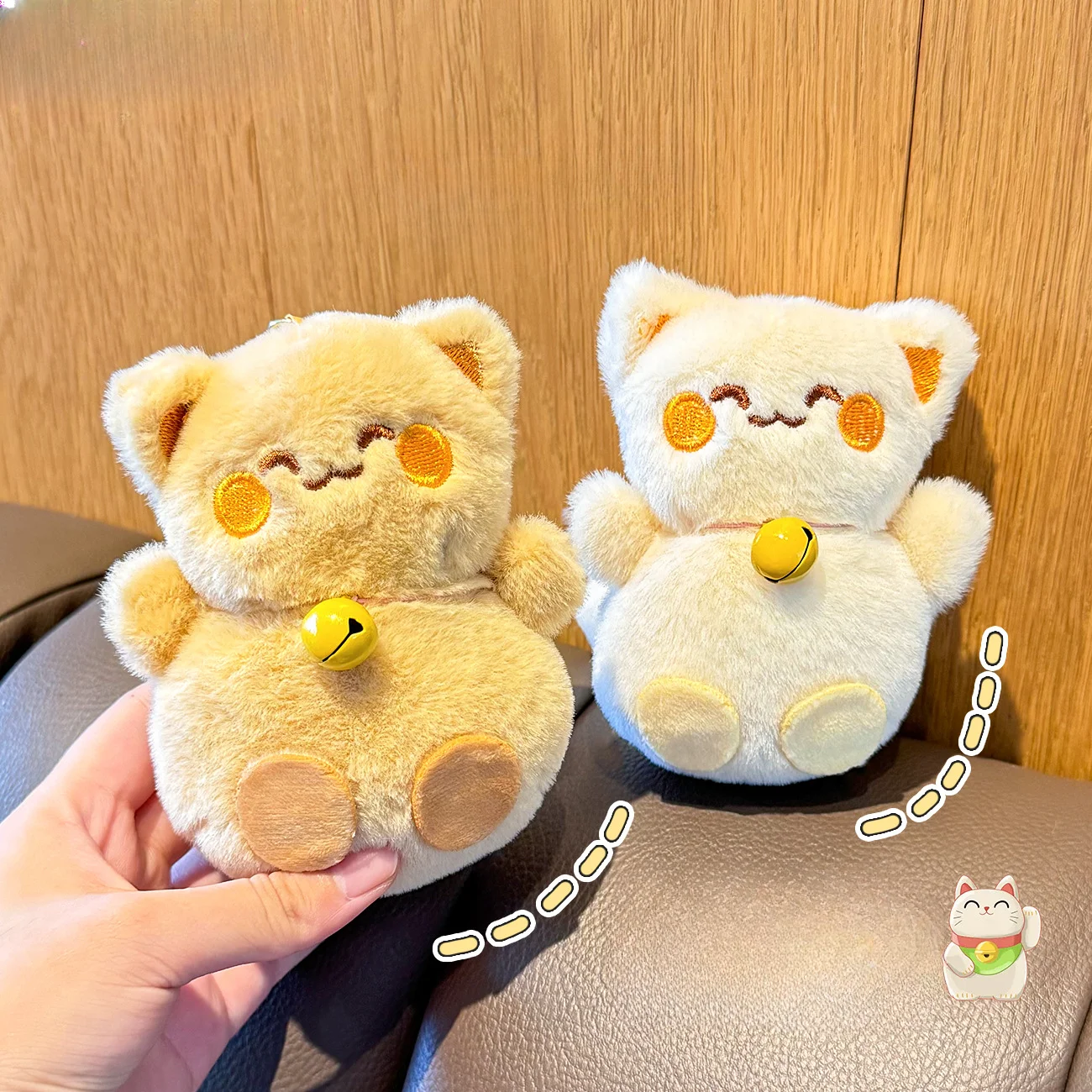 Stuffed Animals Plush Creative Cartoon Lucky Cat Keychain Plush Doll Pendant Cute Backpack Hanger Brithday Gift for Friend